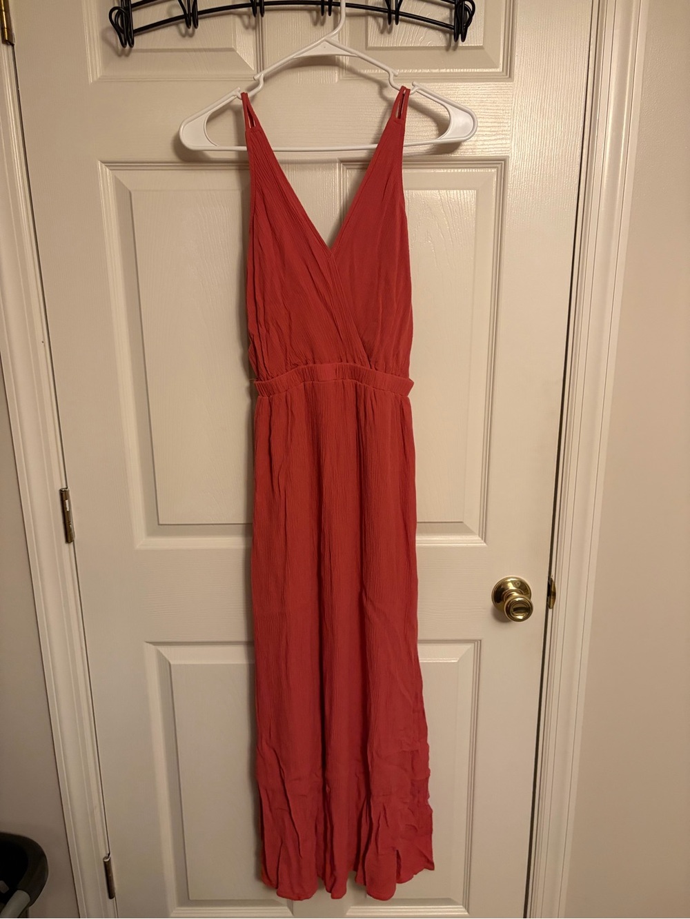 Lulu's Coral Red Maxi Dress with V-Neck
